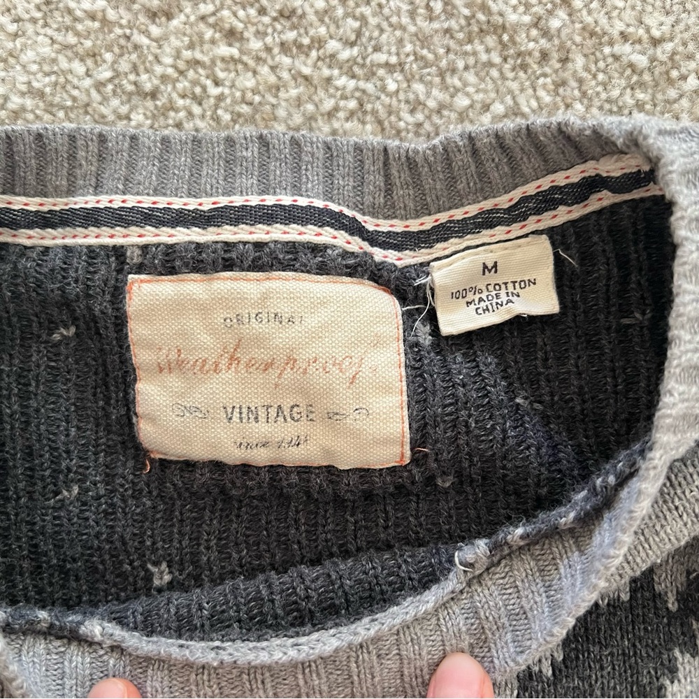 Vintage Weatherproof 100% Cotton Two-Tone Gray Moose Pattern Sweater - Picture 3 of 9